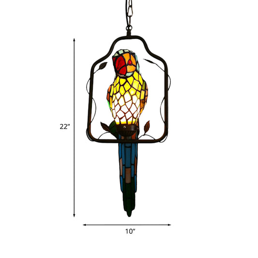 1 Bulb Parrot Wall Sconce Baroque Blue Cut Glass Long Feather Wall Light Fixture with Perch Swing Clearhalo 'Ceiling Lights' 'Glass shade' 'Glass' 'Industrial' 'Middle Century Pendants' 'Pendant Lights' 'Pendants' 'Tiffany close to ceiling' 'Tiffany Pendants' 'Tiffany' Lighting' 890455