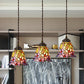 3-Light Dining Room Multi Pendant Light Mediterranean Pink/Blue/Green Hanging Lamp with Flared/Dome Stained Glass Shade Clearhalo 'Ceiling Lights' 'Glass shade' 'Glass' 'Industrial' 'Middle Century Pendants' 'Pendant Lights' 'Pendants' 'Tiffany close to ceiling' 'Tiffany Pendants' 'Tiffany' Lighting' 890488