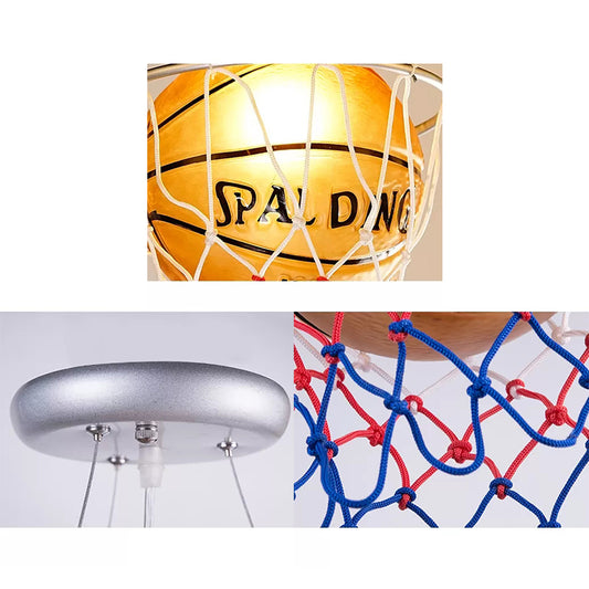 Glass Basketball Pendant Light with Basket Hoop 1 Head Sport Hanging Lamp in Brown for Bedroom Clearhalo 'Ceiling Lights' 'Close To Ceiling Lights' 'Glass shade' 'Glass' 'Pendant Lights' 'Pendants' Lighting' 89071