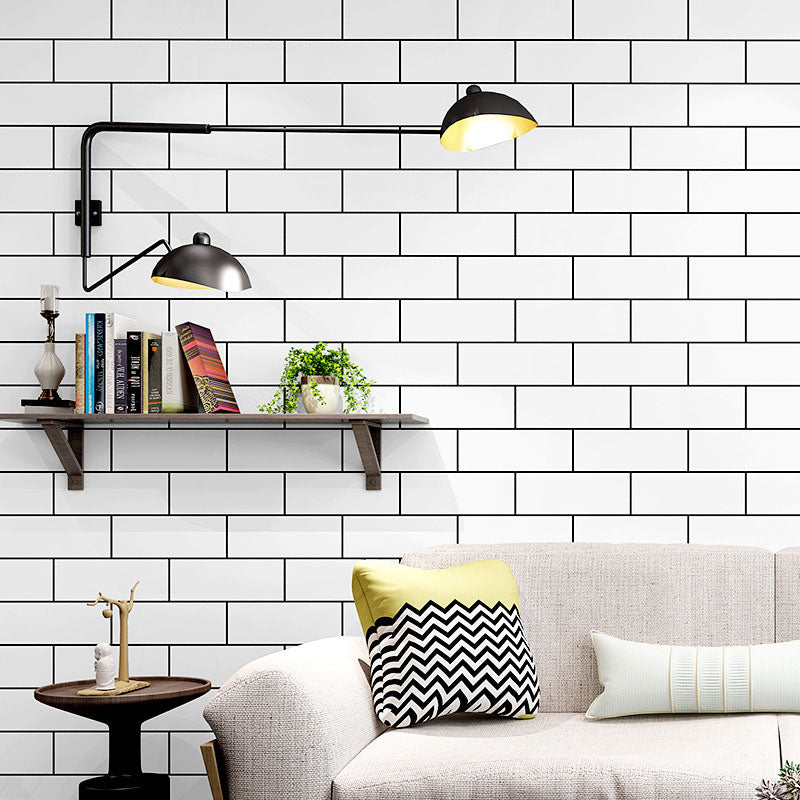 Nordic Simple Grid Brick Wallpaper in Black and White 20.5 in x 33 ft, Non-Pasted Black-White Clearhalo 'Modern wall decor' 'Modern' 'Wallpaper' Wall Decor' 892776