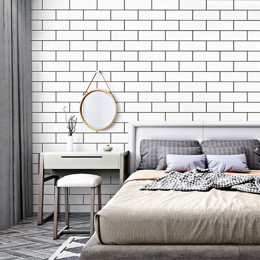 Nordic Simple Grid Brick Wallpaper in Black and White 20.5 in x 33 ft, Non-Pasted Clearhalo 'Modern wall decor' 'Modern' 'Wallpaper' Wall Decor' 892777