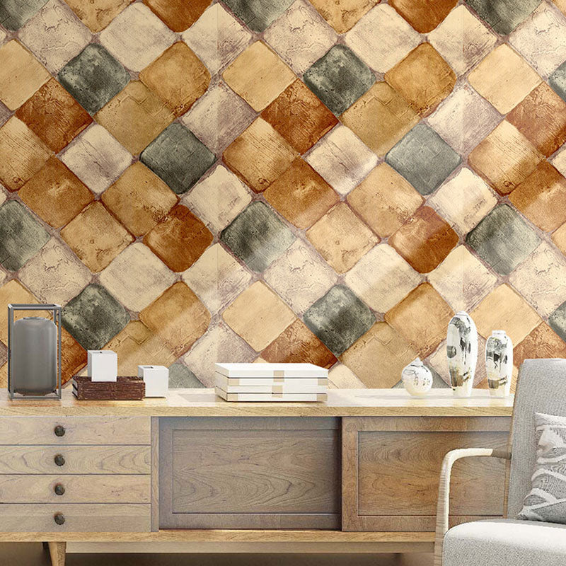 Vintage 3D Tile Wallpaper 17.5" x 19.5' Harlequin Pattern Peel and Stick Wall Decor in Yellow and Blue Yellow-Blue Clearhalo 'Wall Decor' 'Wallpaper' 892832