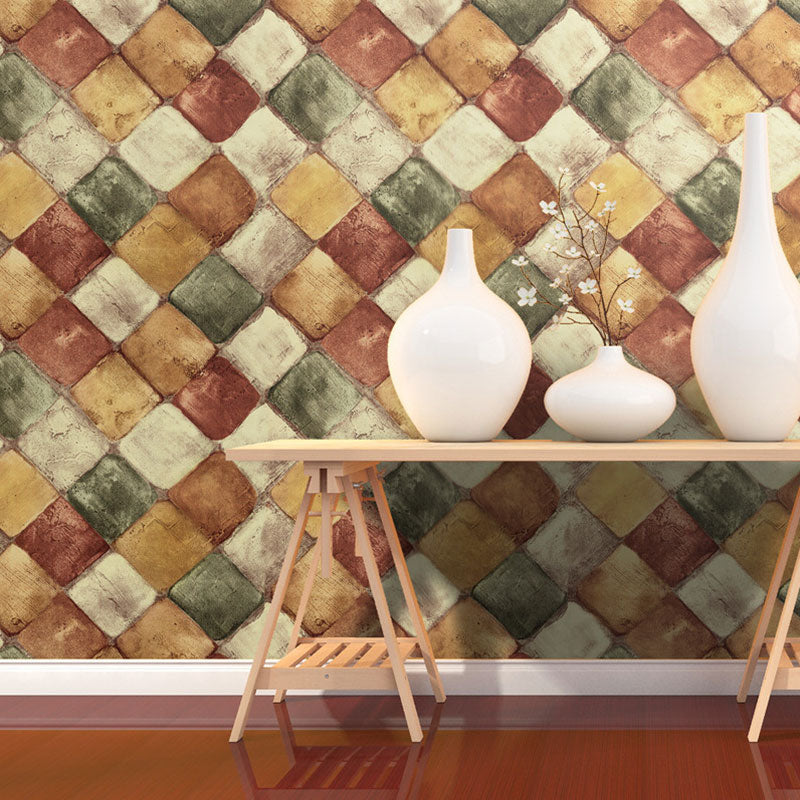 Vintage 3D Tile Wallpaper 17.5" x 19.5' Harlequin Pattern Peel and Stick Wall Decor in Yellow and Blue Clearhalo 'Wall Decor' 'Wallpaper' 892833