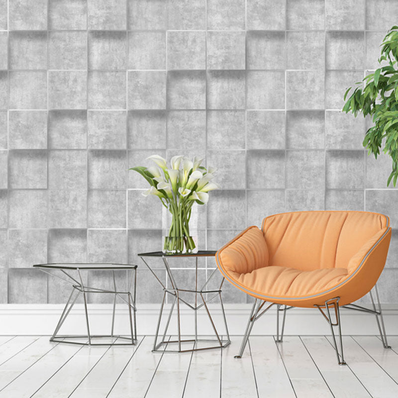 Contemporary Flock Wallpaper Simple 3D Rectangle Non-Pasted Wall Covering, 33' x 20.5" Gray-White Clearhalo 'Modern wall decor' 'Modern' 'Wallpaper' Wall Decor' 892854