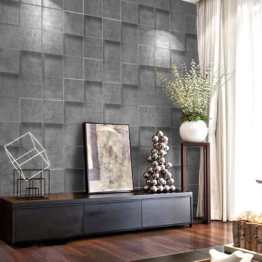 Contemporary Flock Wallpaper Simple 3D Rectangle Non-Pasted Wall Covering, 33' x 20.5" Grey Clearhalo 'Modern wall decor' 'Modern' 'Wallpaper' Wall Decor' 892857