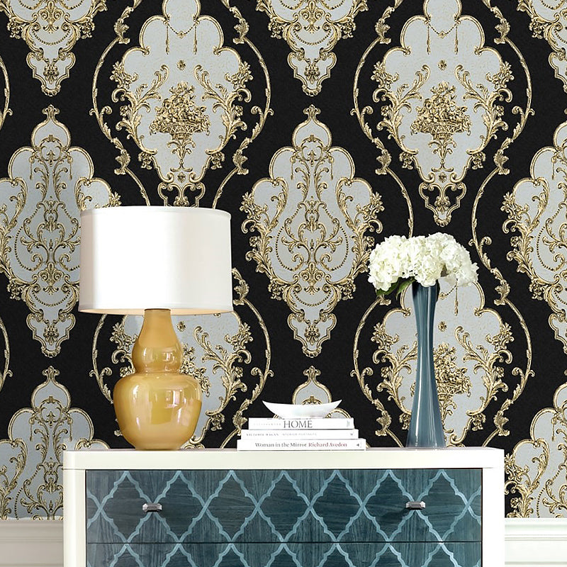 Non-Pasted Wallpaper with Harlequin and Floral Pattern, 33'L x 20.5"W Clearhalo 'Vintage wall decor' 'Vintage' 'Wallpaper' Wall Decor' 892881
