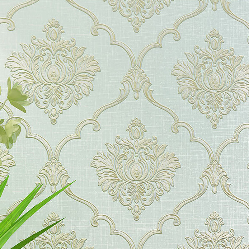 European Floral Design Wallpaper 33' x 20.5" Classic Damasque Wall Covering, Non-Pasted Light Green Clearhalo 'Vintage wall decor' 'Vintage' 'Wallpaper' Wall Decor' 892886