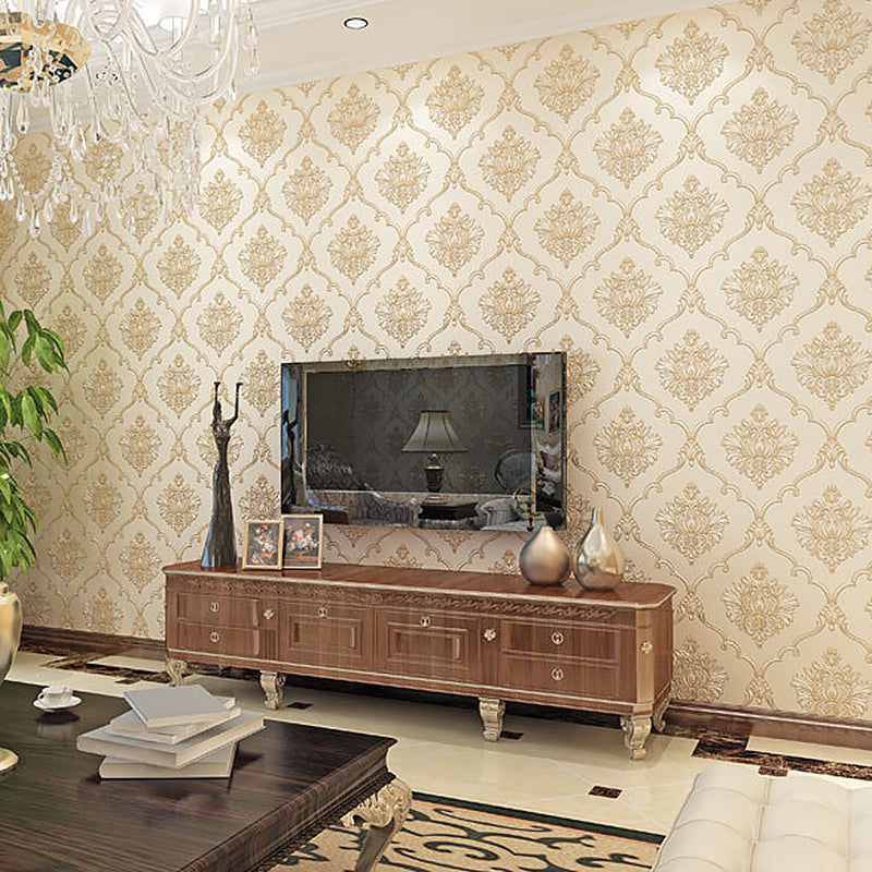 European Floral Design Wallpaper 33' x 20.5" Classic Damasque Wall Covering, Non-Pasted Clearhalo 'Vintage wall decor' 'Vintage' 'Wallpaper' Wall Decor' 892899