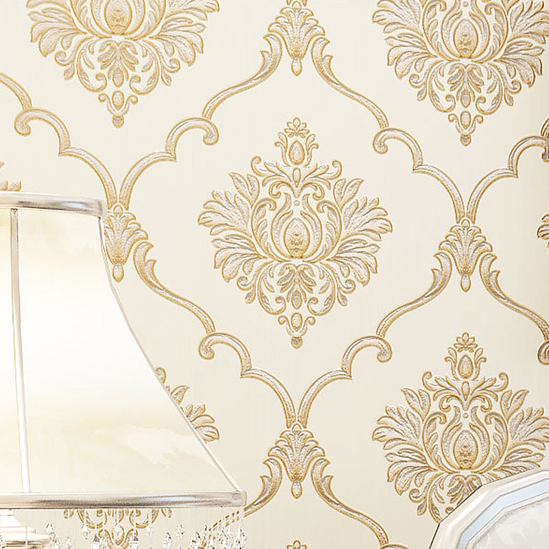 European Floral Design Wallpaper 33' x 20.5" Classic Damasque Wall Covering, Non-Pasted Light Yellow Clearhalo 'Vintage wall decor' 'Vintage' 'Wallpaper' Wall Decor' 892906