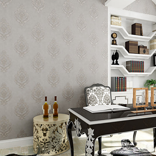 Vinyl Victorian Damask Wallpaper 33' x 20.5" Classic Non-Pasted Floral Wall Decor Light Gray Clearhalo 'Vintage wall decor' 'Vintage' 'Wallpaper' Wall Decor' 892927