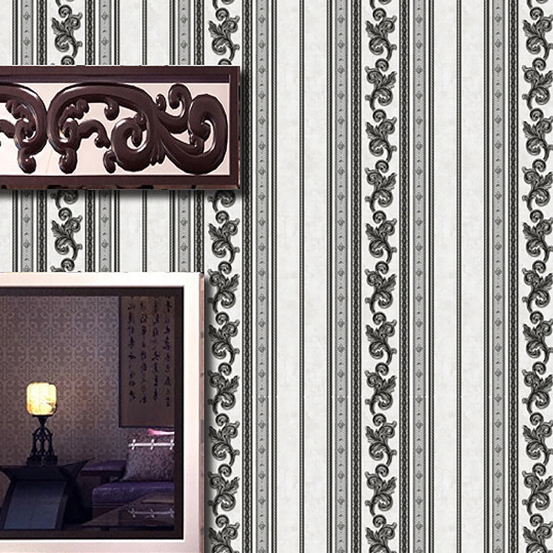 Vinyl Water-Resistant Wallpaper with Natural Color Stripe and Floral Design, 54.2 sq ft. Clearhalo 'Vintage wall decor' 'Vintage' 'Wallpaper' Wall Decor' 892932