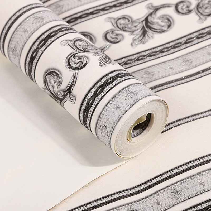 Vinyl Water-Resistant Wallpaper with Natural Color Stripe and Floral Design, 54.2 sq ft. Clearhalo 'Vintage wall decor' 'Vintage' 'Wallpaper' Wall Decor' 892933