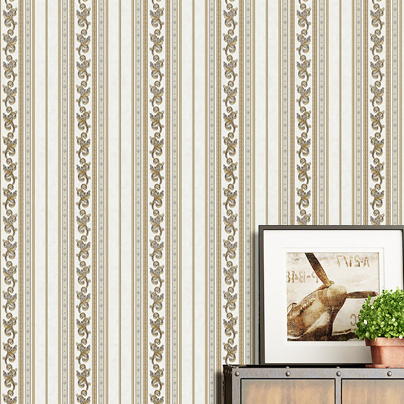 Vinyl Water-Resistant Wallpaper with Natural Color Stripe and Floral Design, 54.2 sq ft. Light Coffee Clearhalo 'Vintage wall decor' 'Vintage' 'Wallpaper' Wall Decor' 892936