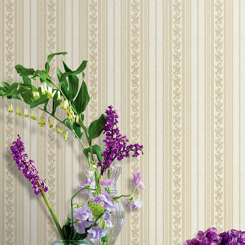 Vinyl Water-Resistant Wallpaper with Natural Color Stripe and Floral Design, 54.2 sq ft. Yellow Clearhalo 'Vintage wall decor' 'Vintage' 'Wallpaper' Wall Decor' 892941