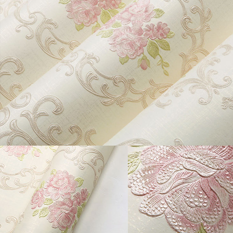 Flower Pattern Non-Woven Wallpaper 33'L x 20.5"W Decorative Non-Pasted Wall Covering in Pastel Color Clearhalo 'Vintage wall decor' 'Vintage' 'Wallpaper' Wall Decor' 892955