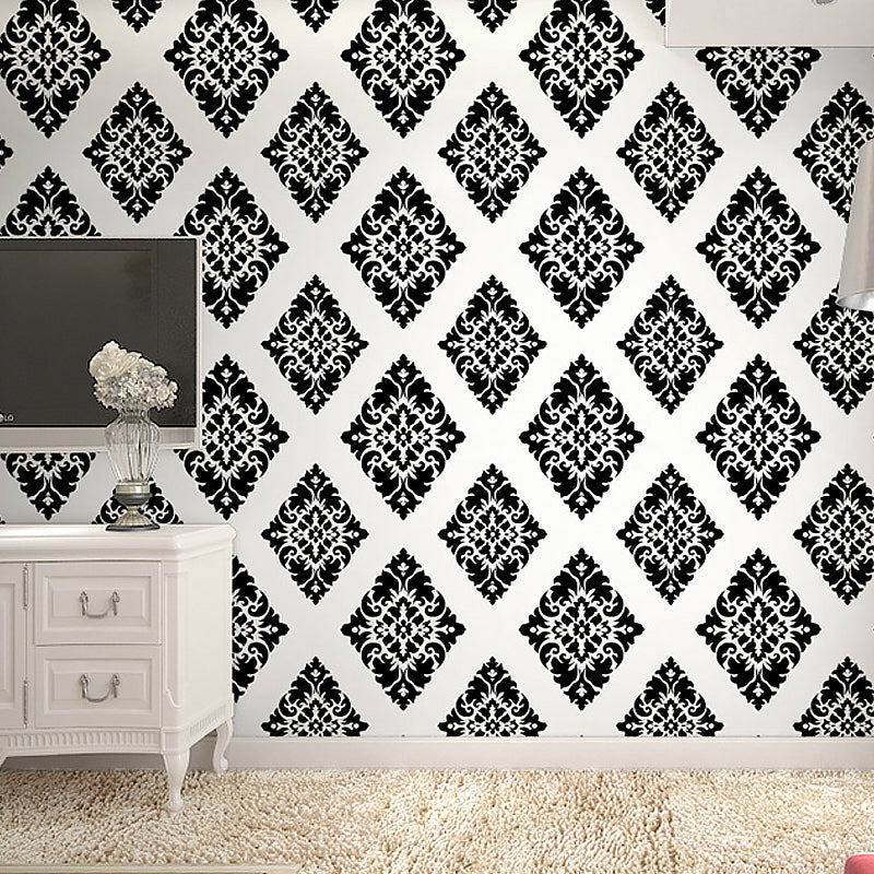Black Damask Self-Adhesive Wallpaper Waterproof 17.5 in x 19.5 ft Clearhalo 'Vintage wall decor' 'Vintage' 'Wallpaper' Wall Decor' 892980