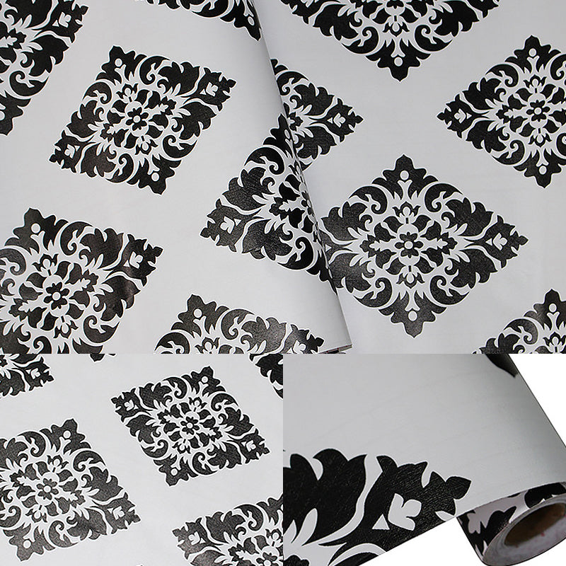 Black Damask Self-Adhesive Wallpaper Waterproof 17.5 in x 19.5 ft Clearhalo 'Vintage wall decor' 'Vintage' 'Wallpaper' Wall Decor' 892982