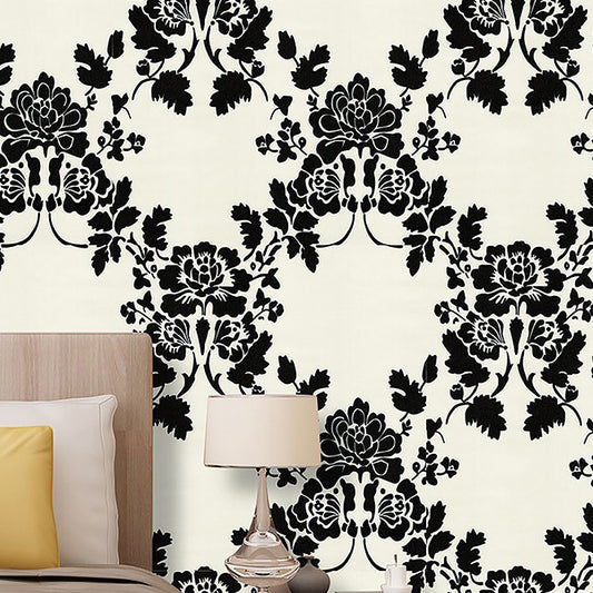 Black Damask Self-Adhesive Wallpaper Waterproof 17.5 in x 19.5 ft Black Clearhalo 'Vintage wall decor' 'Vintage' 'Wallpaper' Wall Decor' 892989
