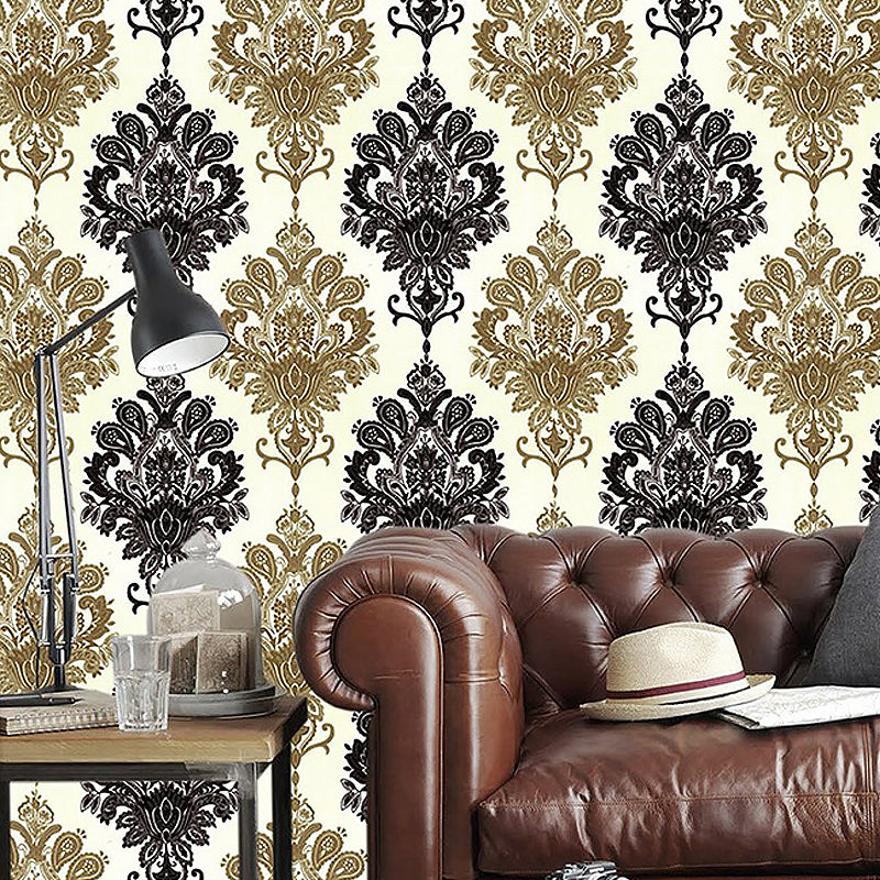 Black Damask Self-Adhesive Wallpaper Waterproof 17.5 in x 19.5 ft Clearhalo 'Vintage wall decor' 'Vintage' 'Wallpaper' Wall Decor' 892995