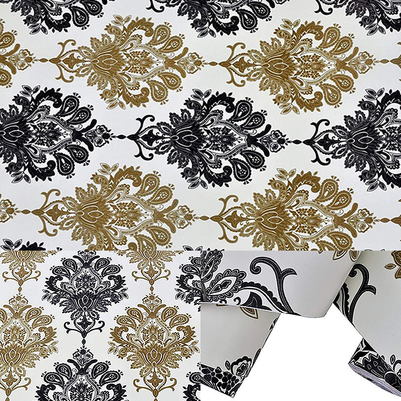 Black Damask Self-Adhesive Wallpaper Waterproof 17.5 in x 19.5 ft Clearhalo 'Vintage wall decor' 'Vintage' 'Wallpaper' Wall Decor' 892996