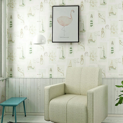 Sailing Boat Wallpaper for Boys Non-Pasted Wall Covering for Kids Bedroom, 31-foot x 20.5-inch Green Clearhalo 'Wall Decor' 'Wallpaper' 893087