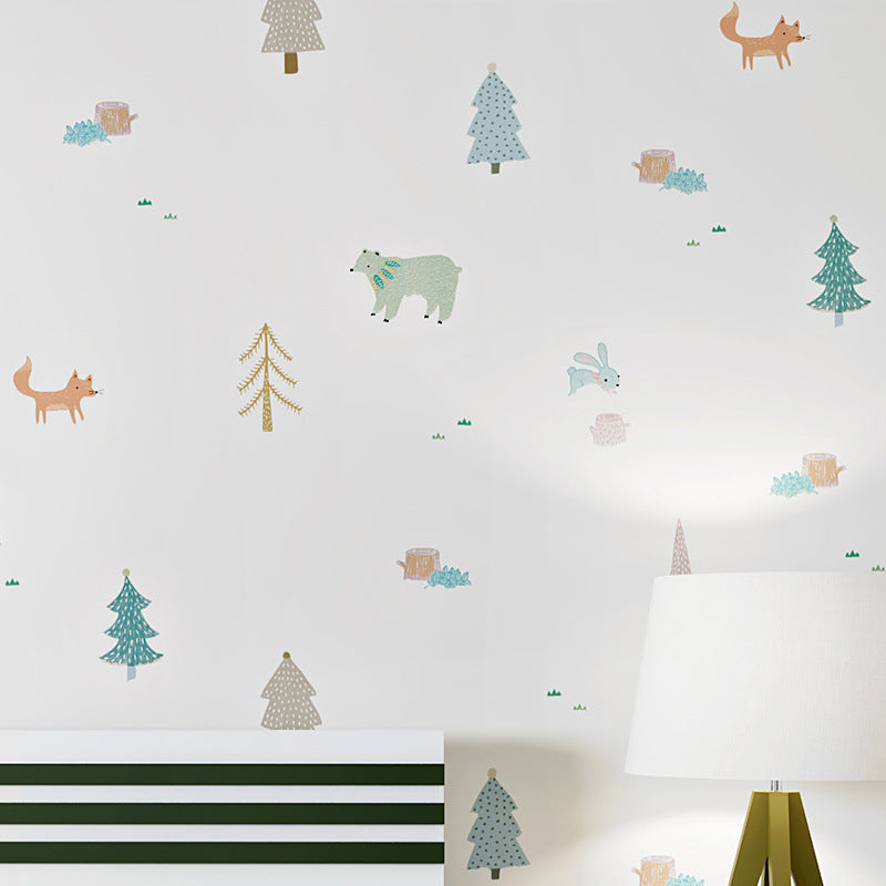 Cute Multi-Colored Animal Wallpaper for Kids, 33'L x 20.5"W, Non-Pasted White Clearhalo 'Wall Decor' 'Wallpaper' 893090
