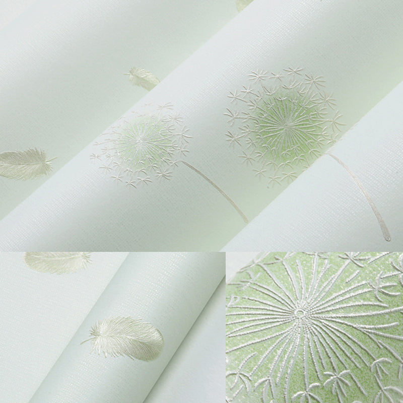 Pink Dandelion and Feather Wallpaper for Girl, 33-foot x 20.5-inch Moisture-Resistant Non-Pasted Clearhalo 'Wall Decor' 'Wallpaper' 893102