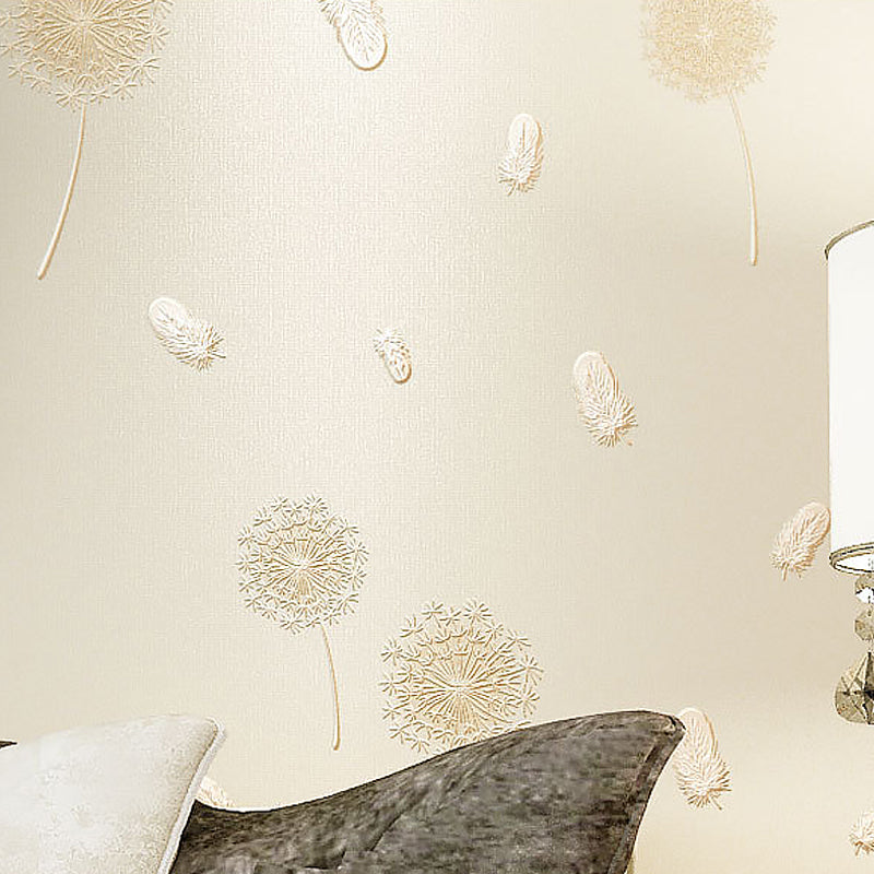 Pink Dandelion and Feather Wallpaper for Girl, 33-foot x 20.5-inch Moisture-Resistant Non-Pasted Yellow Clearhalo 'Wall Decor' 'Wallpaper' 893104