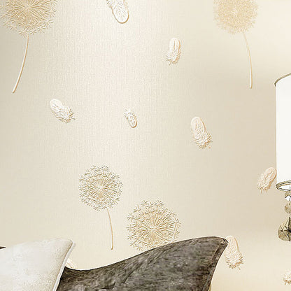 Pink Dandelion and Feather Wallpaper for Girl, 33-foot x 20.5-inch Moisture-Resistant Non-Pasted Yellow Clearhalo 'Wall Decor' 'Wallpaper' 893104