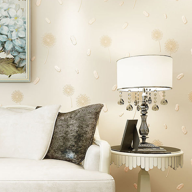 Pink Dandelion and Feather Wallpaper for Girl, 33-foot x 20.5-inch Moisture-Resistant Non-Pasted Clearhalo 'Wall Decor' 'Wallpaper' 893105