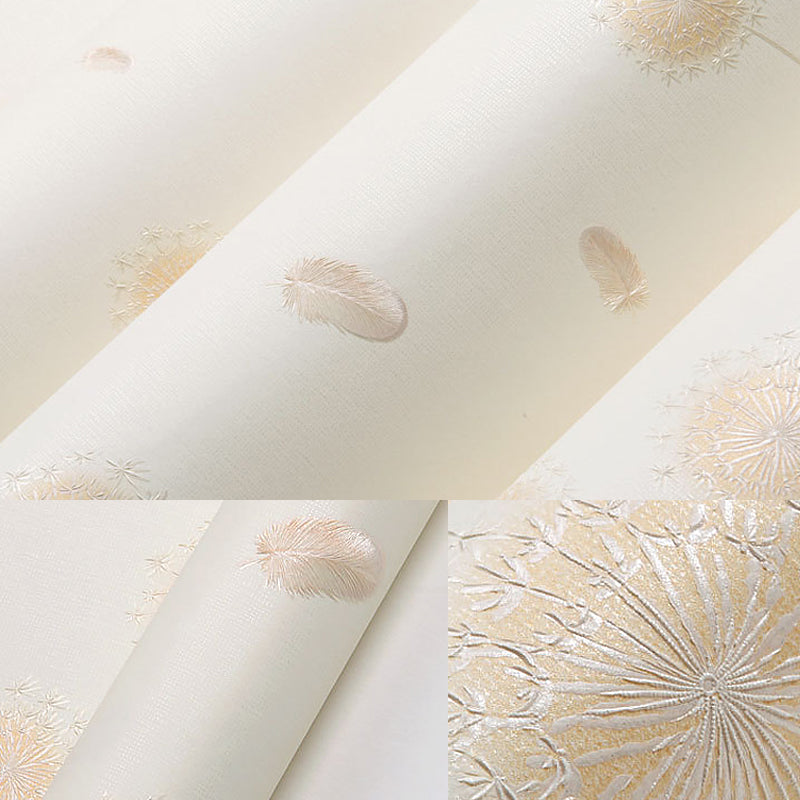 Pink Dandelion and Feather Wallpaper for Girl, 33-foot x 20.5-inch Moisture-Resistant Non-Pasted Clearhalo 'Wall Decor' 'Wallpaper' 893107