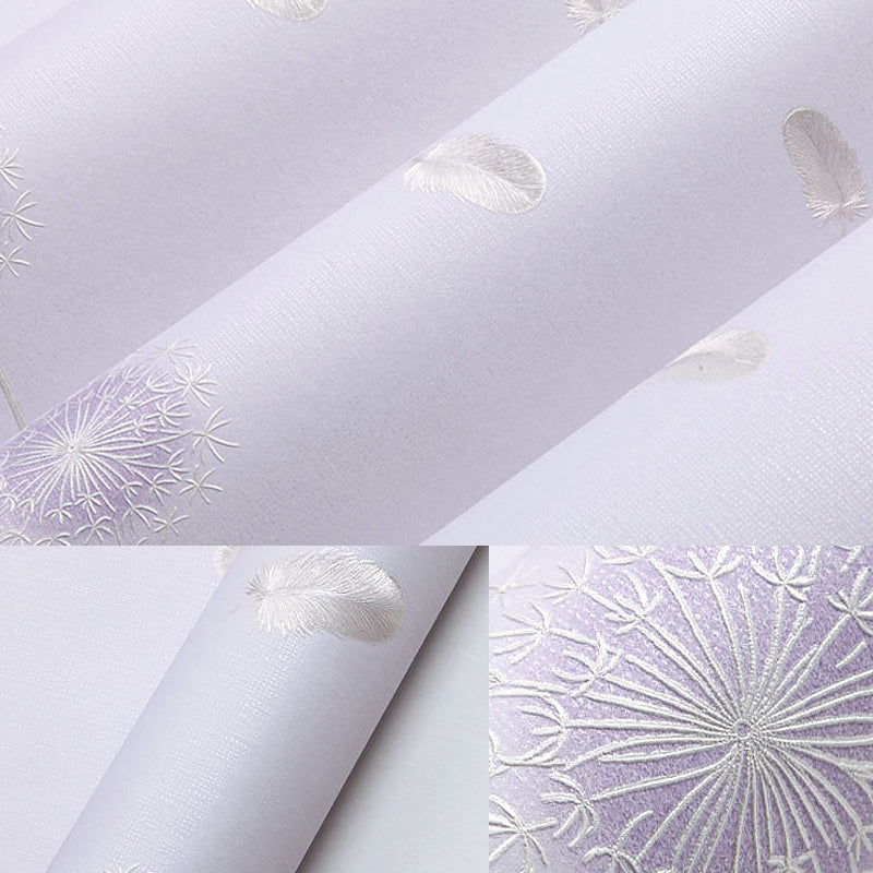 Pink Dandelion and Feather Wallpaper for Girl, 33-foot x 20.5-inch Moisture-Resistant Non-Pasted Clearhalo 'Wall Decor' 'Wallpaper' 893111