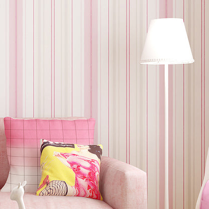 Vertical Stripe Non-Pasted Wallpaper for Children, 33'L x 20.5"W, Light Color Pink Clearhalo 'Wall Decor' 'Wallpaper' 893125
