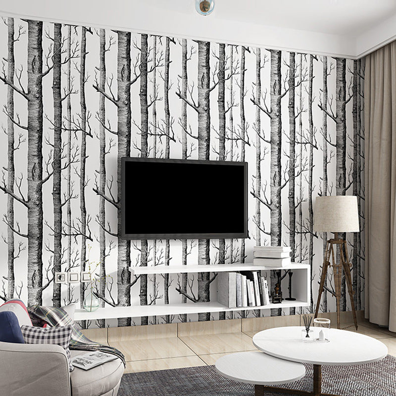 Grey Birch Tree Wallpaper 33'L x 20.5"W Non-Pasted Stain-Resistant Grey Clearhalo 'Modern wall decor' 'Modern' 'Wallpaper' Wall Decor' 893228