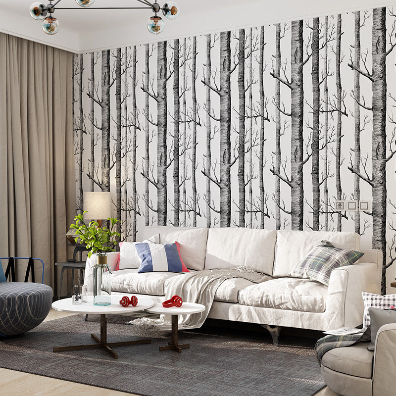 Grey Birch Tree Wallpaper 33'L x 20.5"W Non-Pasted Stain-Resistant Clearhalo 'Modern wall decor' 'Modern' 'Wallpaper' Wall Decor' 893229