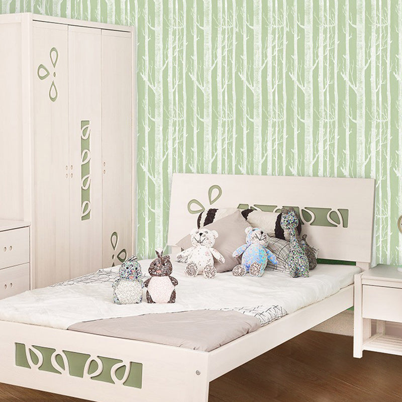 Pastel Color Natural Tree Wallpaper 20.5-inch x 33-foot Non-Woven Decorative Forest and Birch Tree Wall Covering Clearhalo 'Modern wall decor' 'Modern' 'Wallpaper' Wall Decor' 893233