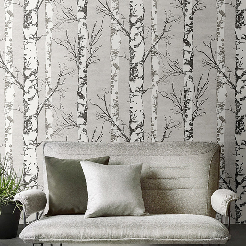 Nordic Forest and Trees Wallpaper in White Water-Resistant Non-Pasted Wall Decor 20.5"W x 33'L Clearhalo 'Modern wall decor' 'Modern' 'Wallpaper' Wall Decor' 893244