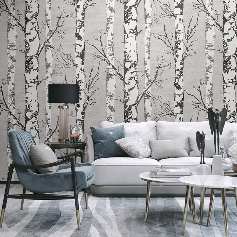 Nordic Forest and Trees Wallpaper in White Water-Resistant Non-Pasted Wall Decor 20.5"W x 33'L Clearhalo 'Modern wall decor' 'Modern' 'Wallpaper' Wall Decor' 893245