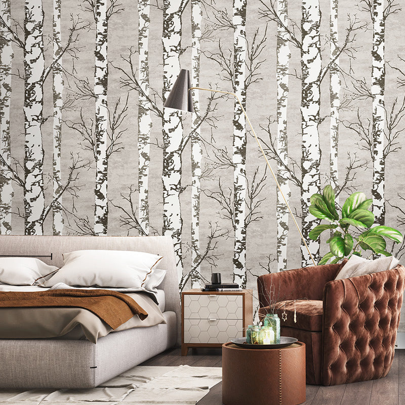 Nordic Forest and Trees Wallpaper in White Water-Resistant Non-Pasted Wall Decor 20.5"W x 33'L Clearhalo 'Modern wall decor' 'Modern' 'Wallpaper' Wall Decor' 893249