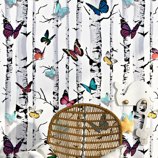 Stem and Butterfly Wallpaper in Multi-Colored 20.5 in x 31 ft Nostalgic Non-Pasted Wall Decor Clearhalo 'Modern wall decor' 'Modern' 'Wallpaper' Wall Decor' 893260