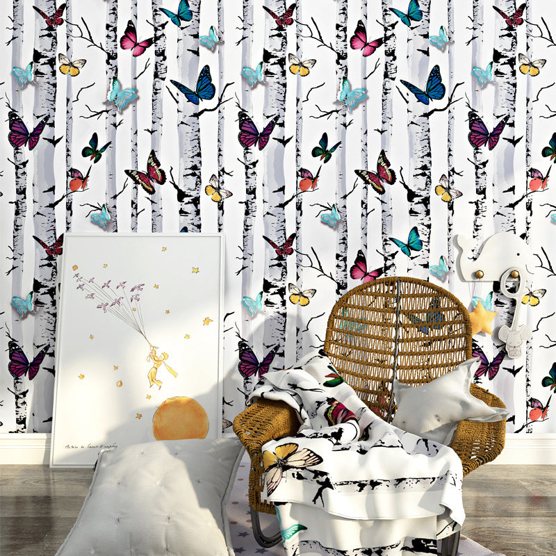 Stem and Butterfly Wallpaper in Multi-Colored 20.5 in x 31 ft Nostalgic Non-Pasted Wall Decor Clearhalo 'Modern wall decor' 'Modern' 'Wallpaper' Wall Decor' 893261