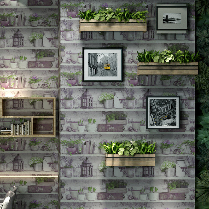 Fresh Plants Store Non-Pasted Wallpaper, 20.5 in x 33 ft, Pastel Purple Light Purple Clearhalo 'Modern wall decor' 'Modern' 'Wallpaper' Wall Decor' 893265