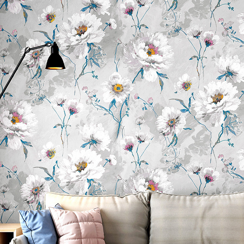 Hand Printed Floral Pattern Wallpaper Non-Woven 20.5"W x 33'L Wall Covering Grey Clearhalo 'Modern wall decor' 'Modern' 'Wallpaper' Wall Decor' 893270