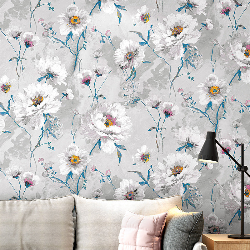 Hand Printed Floral Pattern Wallpaper Non-Woven 20.5"W x 33'L Wall Covering Clearhalo 'Modern wall decor' 'Modern' 'Wallpaper' Wall Decor' 893271