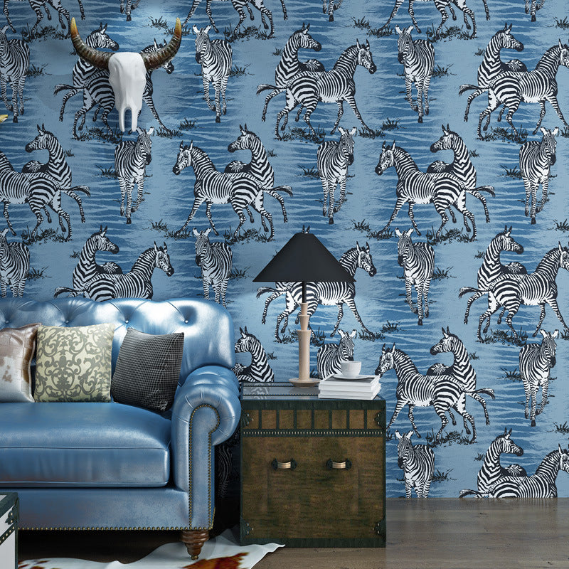 Wild Animal Zebra Wallpaper Non-Woven Moisture-Resistant Wall Covering, 20.5"W x 33'L Clearhalo 'Modern wall decor' 'Modern' 'Wallpaper' Wall Decor' 893283