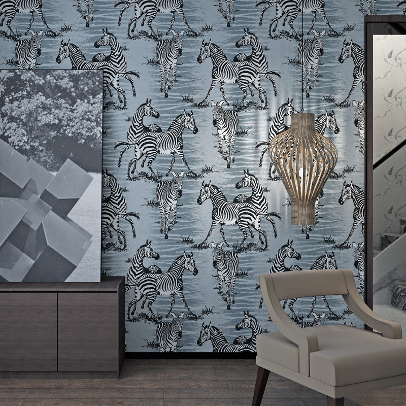 Wild Animal Zebra Wallpaper Non-Woven Moisture-Resistant Wall Covering, 20.5"W x 33'L Clearhalo 'Modern wall decor' 'Modern' 'Wallpaper' Wall Decor' 893287