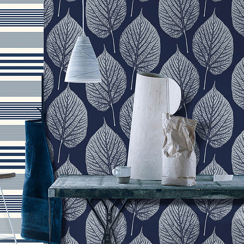 Nordic Leaves Wallpaper for Bedroom 31'L x 20.5"W, Non-Pasted Blue Clearhalo 'Modern wall decor' 'Modern' 'Wallpaper' Wall Decor' 893290