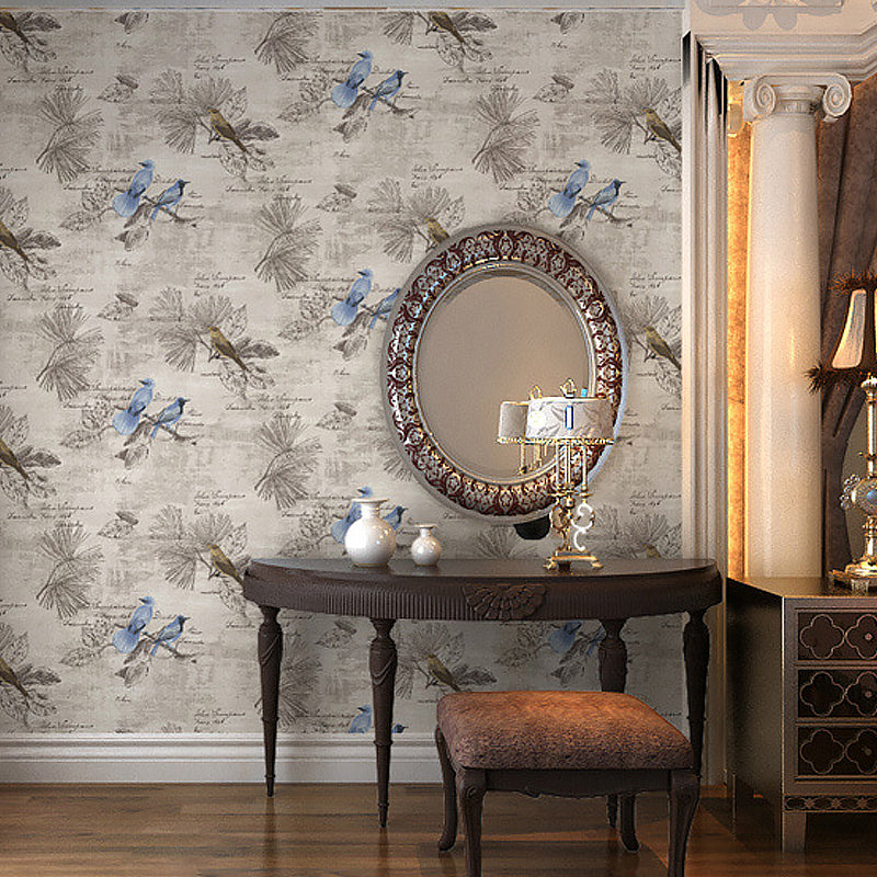 Bird and Butterfly PVC Wallpaper in Multi-Colored 33-foot x 20.5-inch Decorative Non-Pasted Wall Covering Clearhalo 'Modern wall decor' 'Modern' 'Wallpaper' Wall Decor' 893298