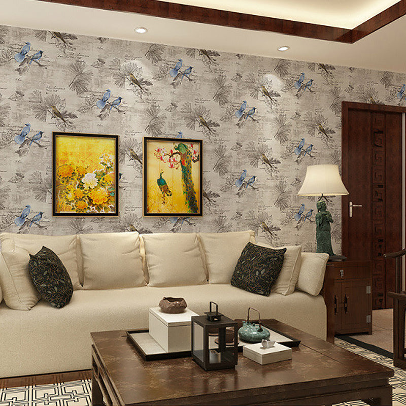 Bird and Butterfly PVC Wallpaper in Multi-Colored 33-foot x 20.5-inch Decorative Non-Pasted Wall Covering Clearhalo 'Modern wall decor' 'Modern' 'Wallpaper' Wall Decor' 893299