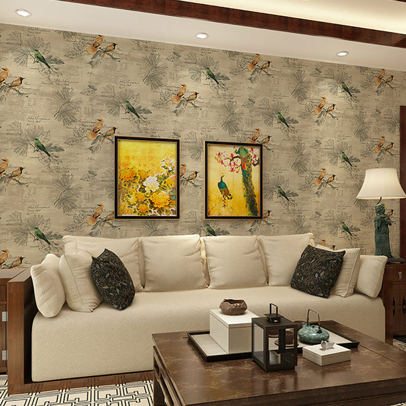 Bird and Butterfly PVC Wallpaper in Multi-Colored 33-foot x 20.5-inch Decorative Non-Pasted Wall Covering Clearhalo 'Modern wall decor' 'Modern' 'Wallpaper' Wall Decor' 893303